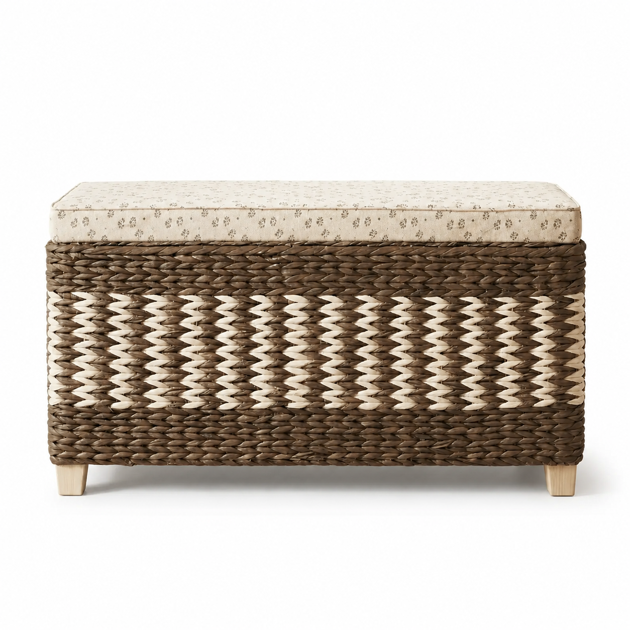 Banc coffre en rotin, assise rembourrée