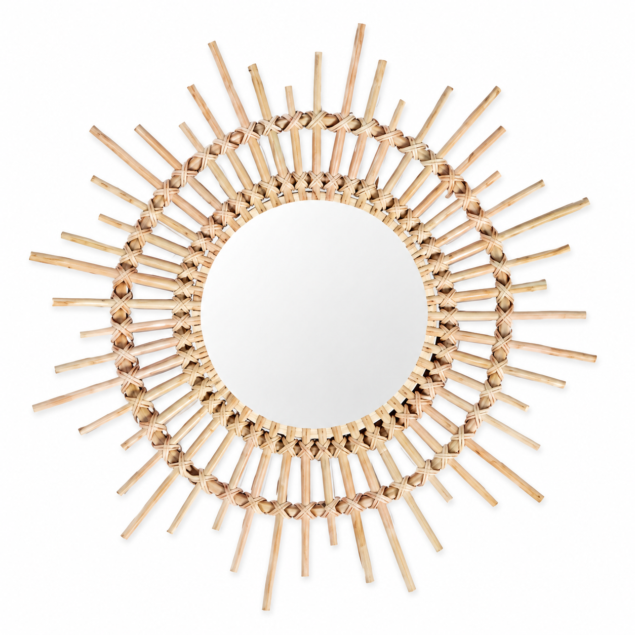 Miroir soleil rayonnant en rotin