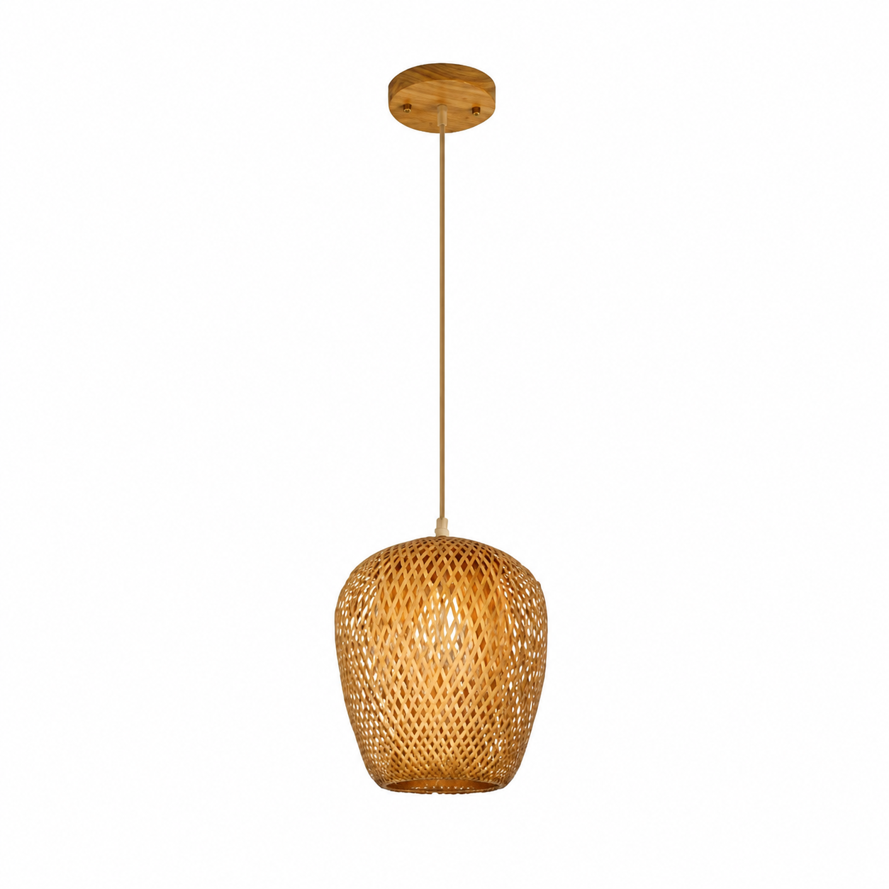 Lustre en rotin en forme d'olive