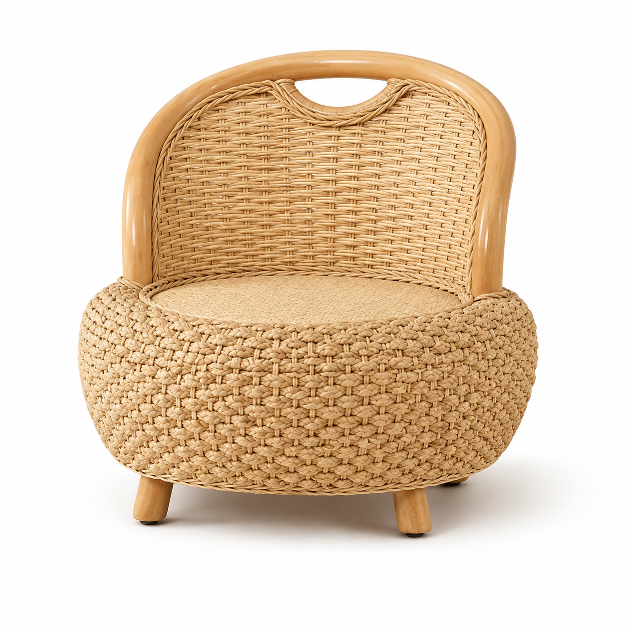 Mini fauteuil bas en rotin beige