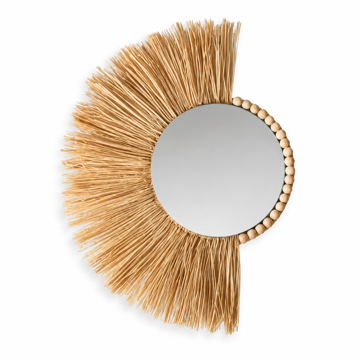 Miroir soleil bohème en raphia et perles