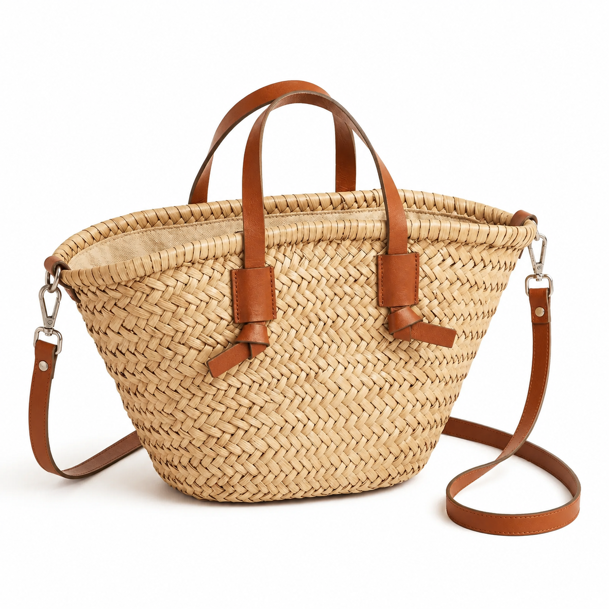 Sac en rotin chic, anses aspect cuir