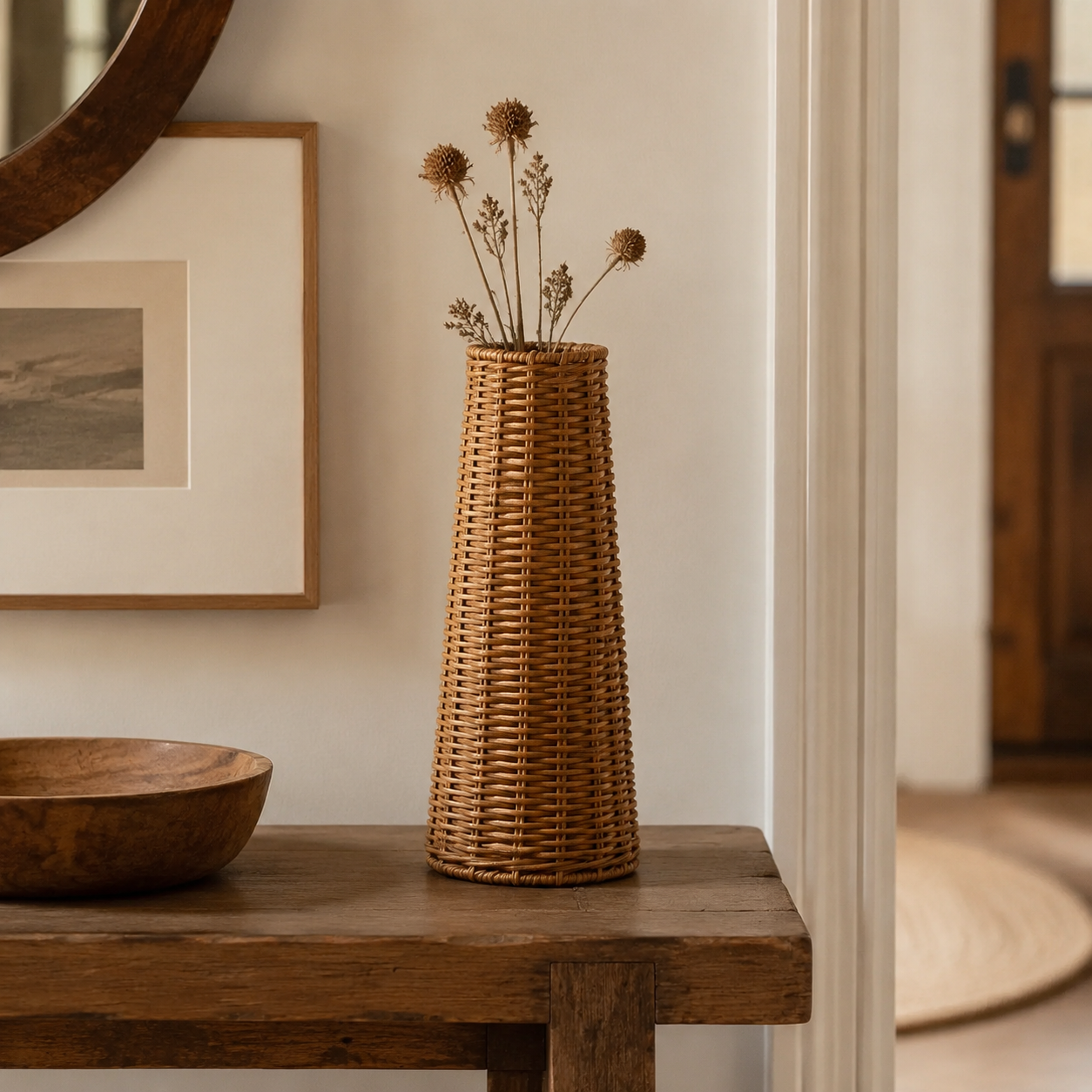 Vase en rotin cylindrique élancé