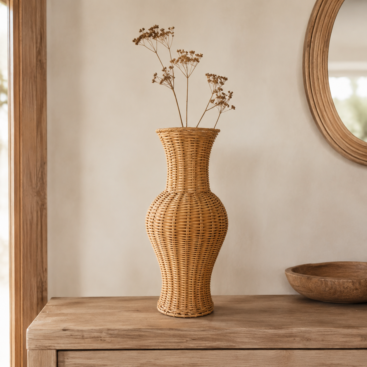 Vase en rotin galbé, style amphore