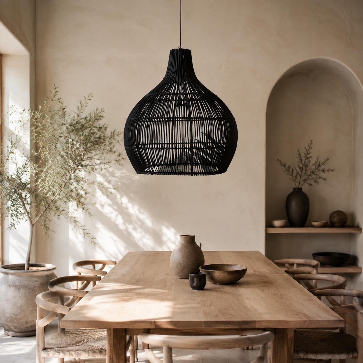 Lampe suspendue en rotin, style chinois vintage tissée main