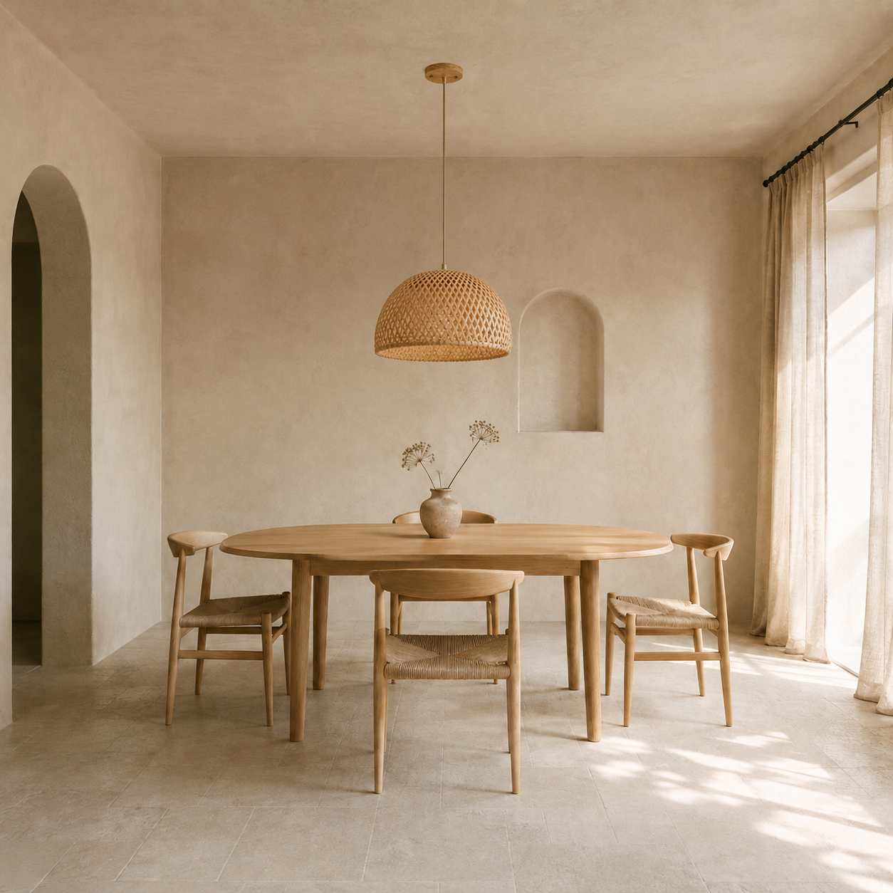 Lustre en rotin demi-globe