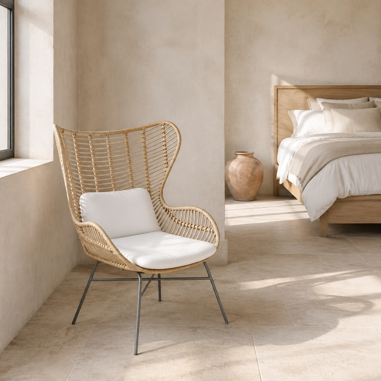 Fauteuil en rotin et métal