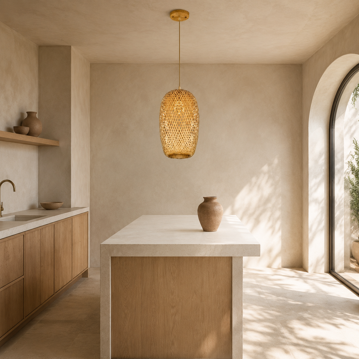 Lustre en rotin ovale