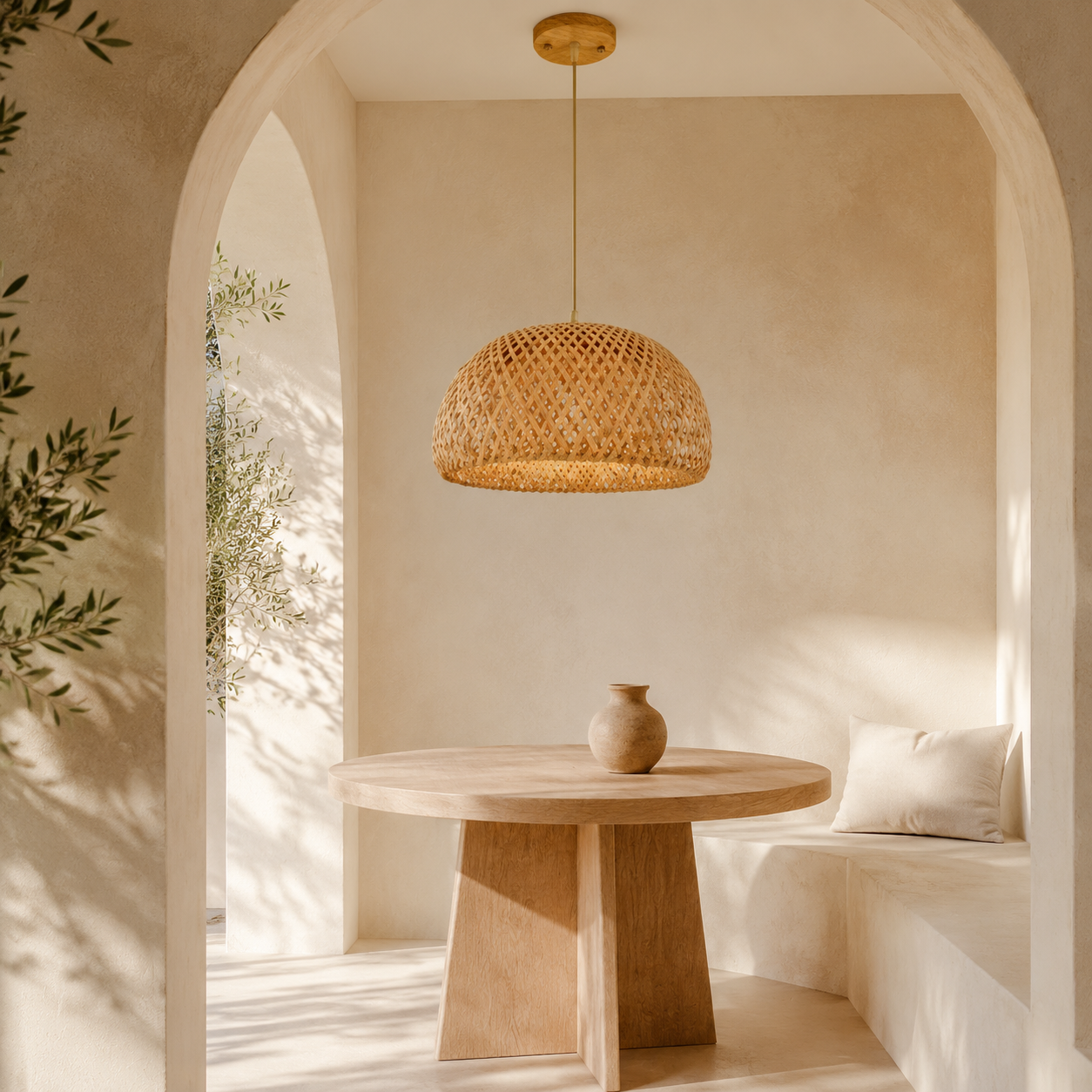Lustre en rotin demi-globe
