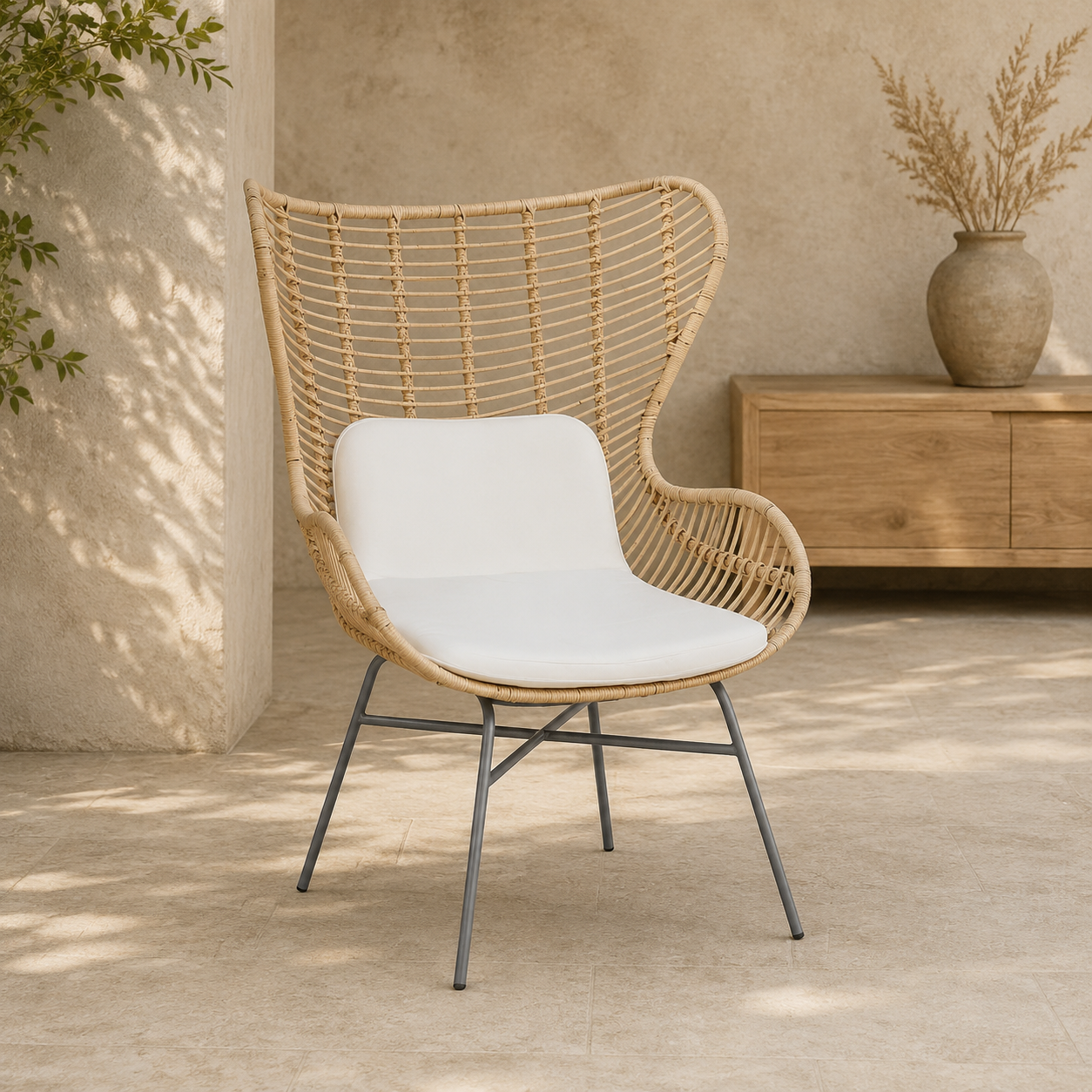 Fauteuil en rotin et métal