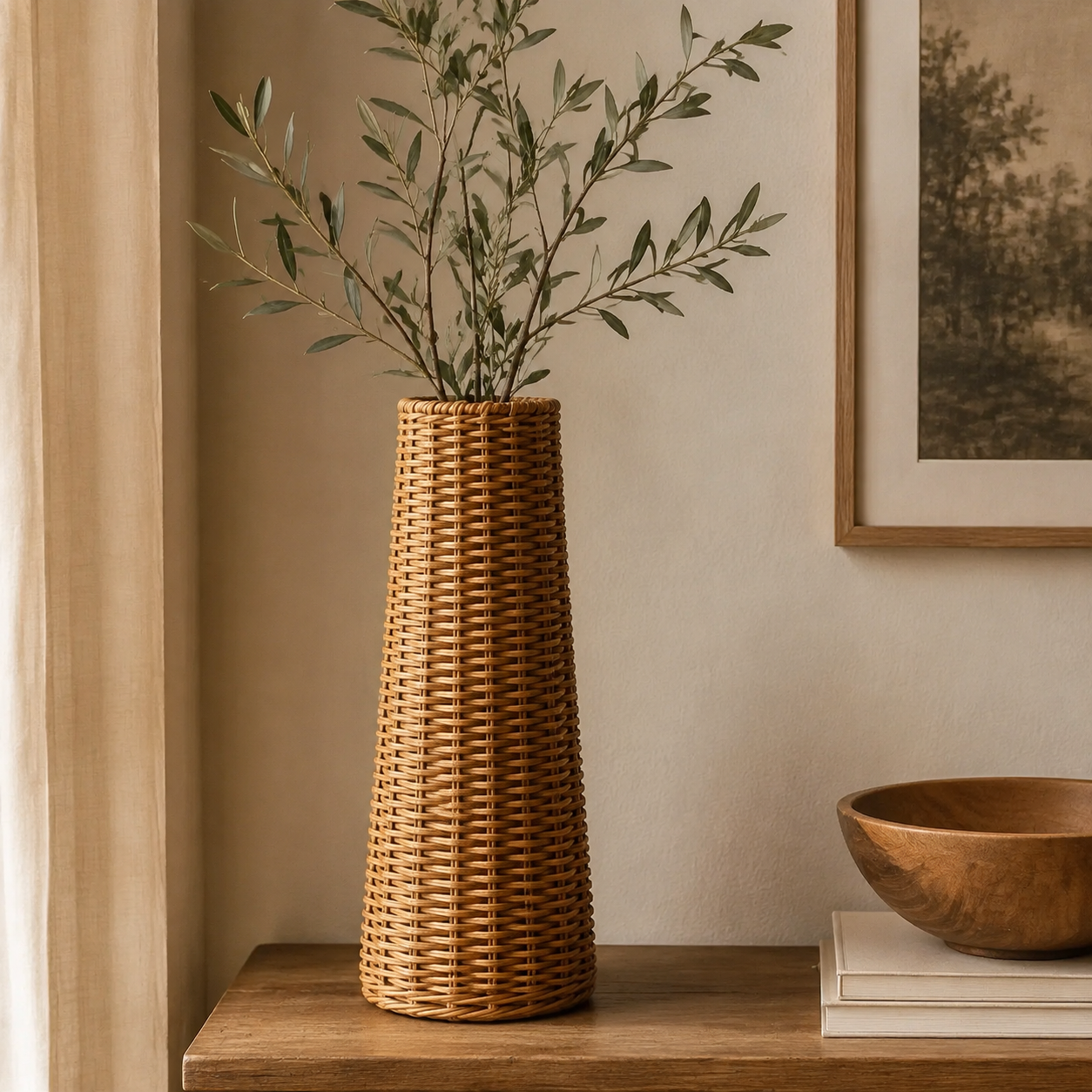 Vase en rotin cylindrique élancé