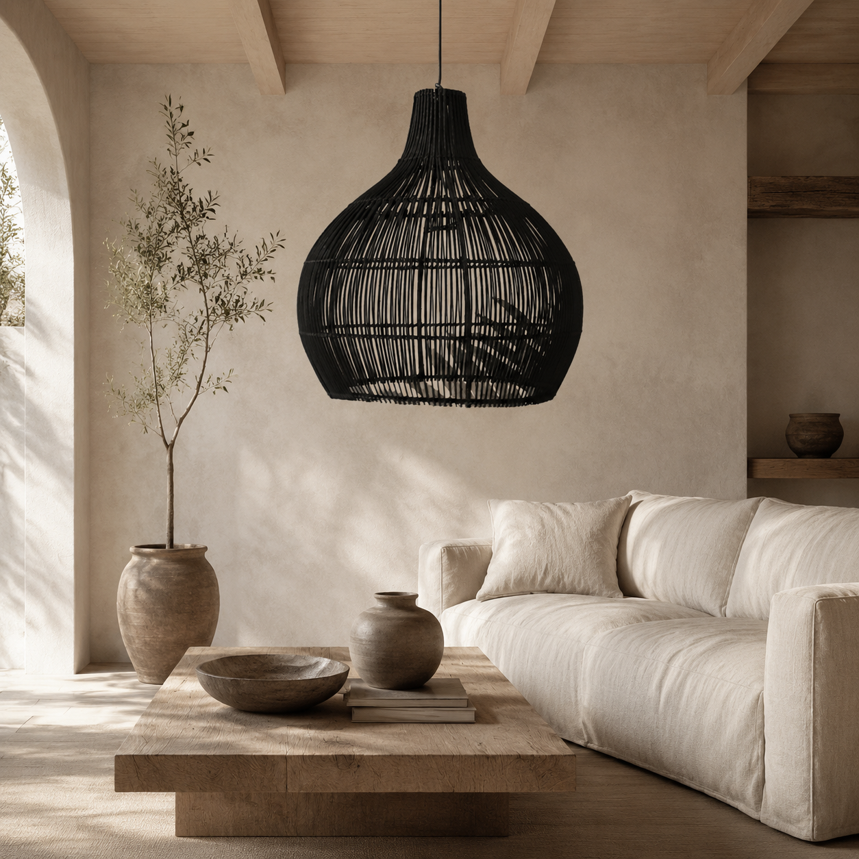 Lampe suspendue en rotin, style chinois vintage tissée main