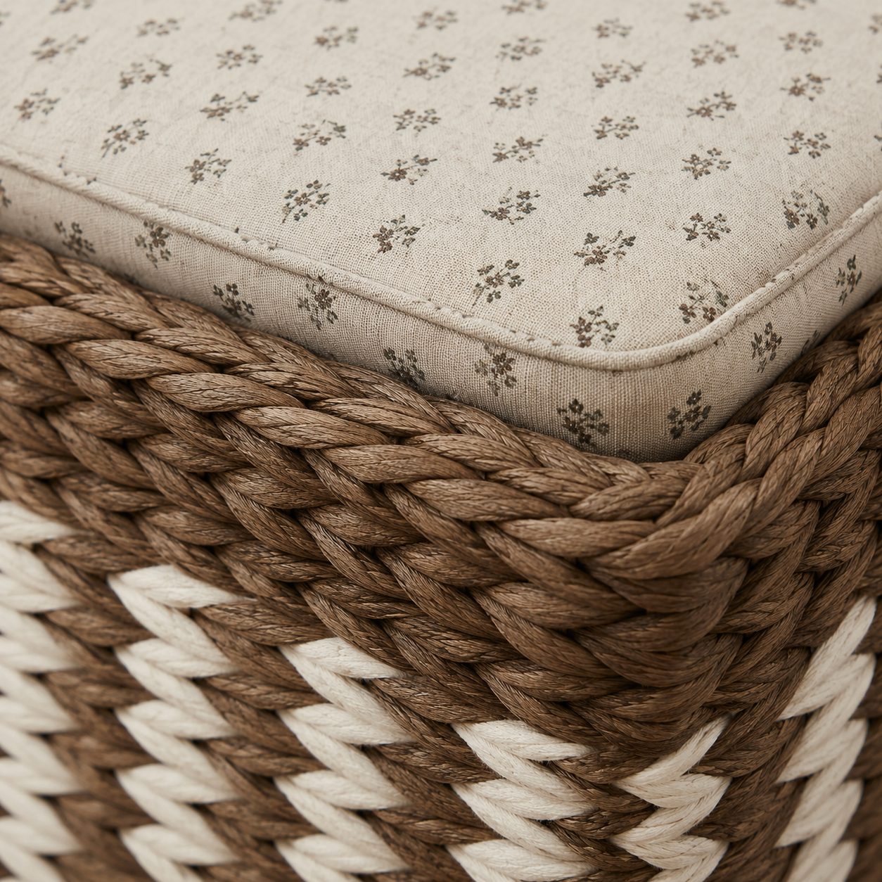 Banc coffre en rotin, assise rembourrée