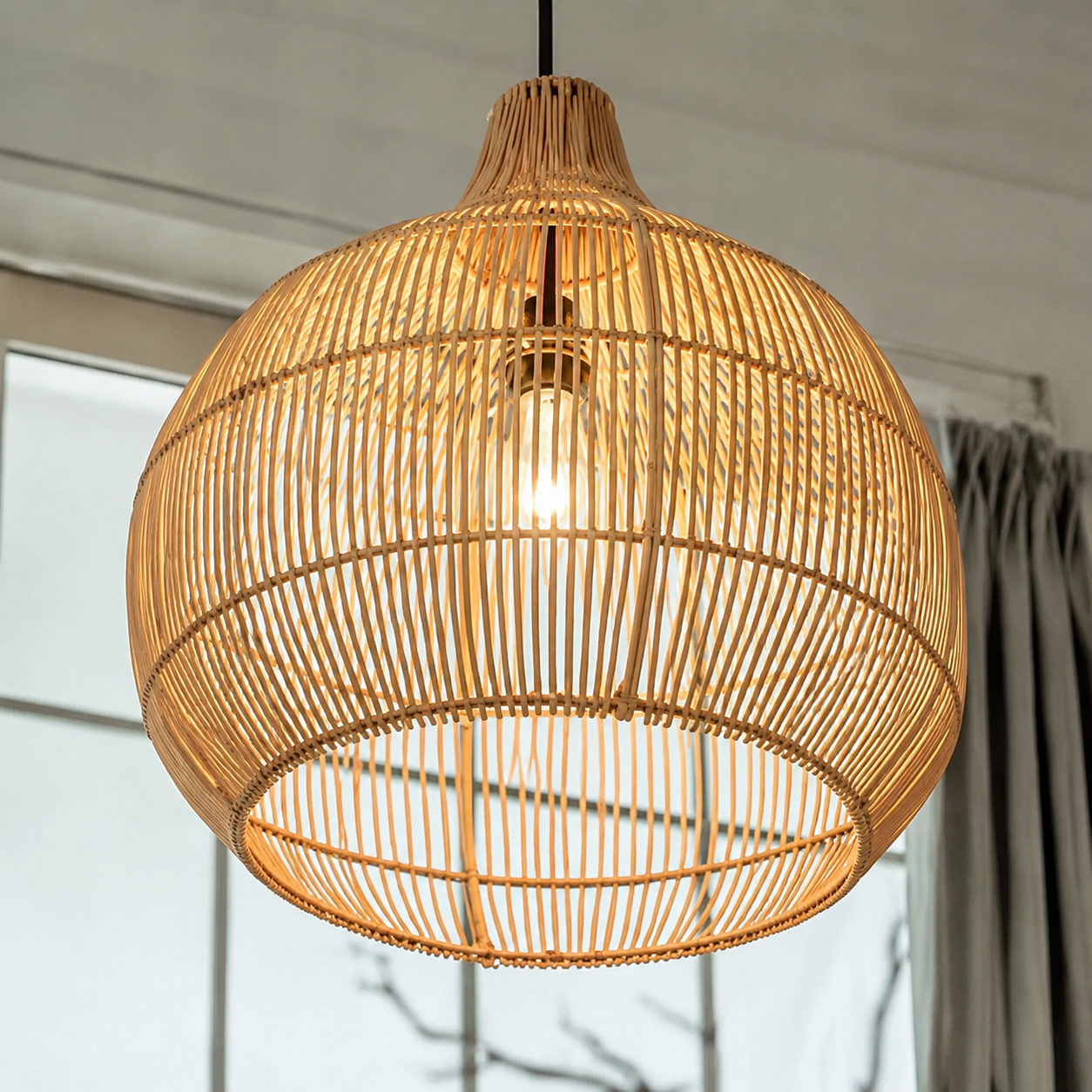 Lampe suspendue en rotin, style chinois vintage tissée main