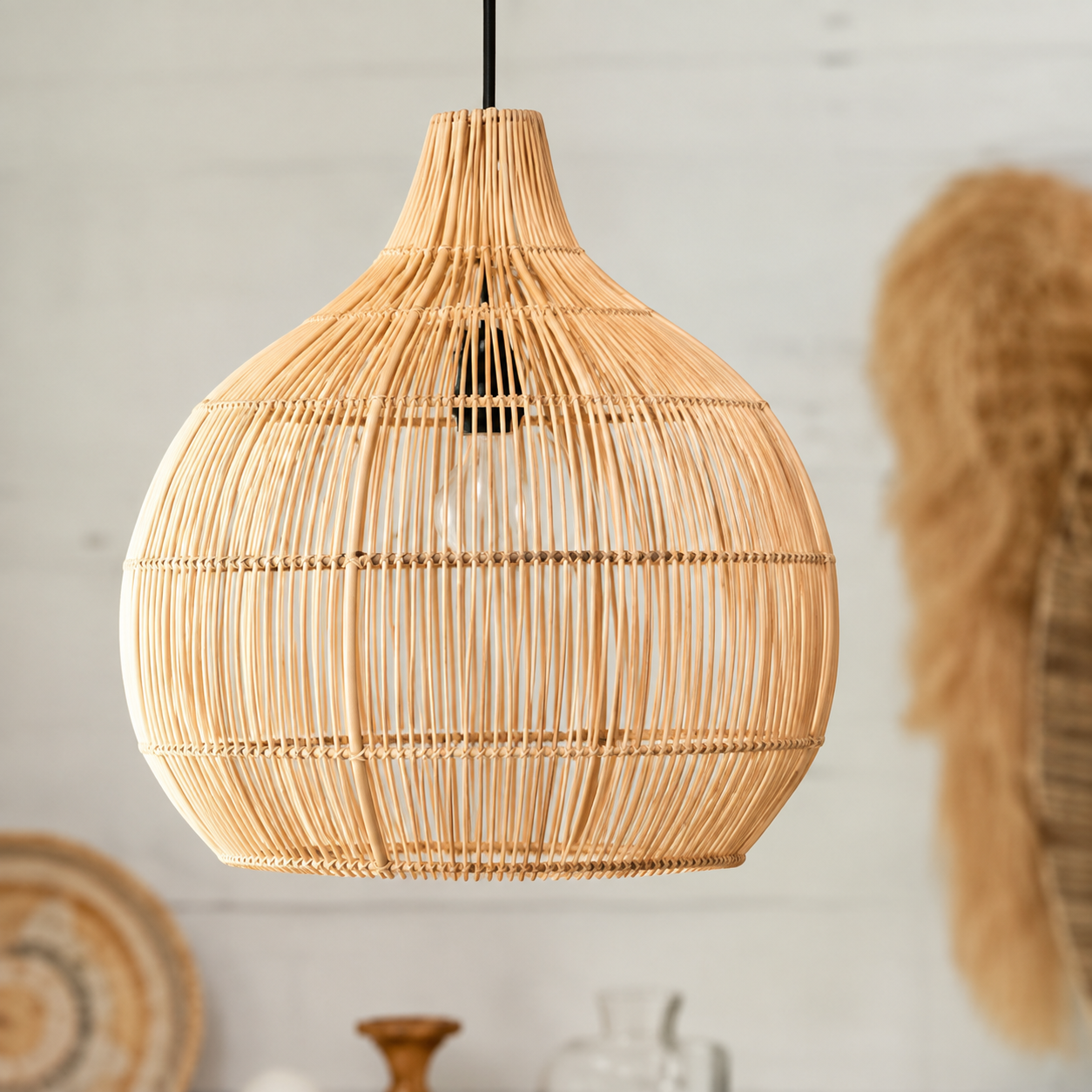 Lampe suspendue en rotin, style chinois vintage tissée main