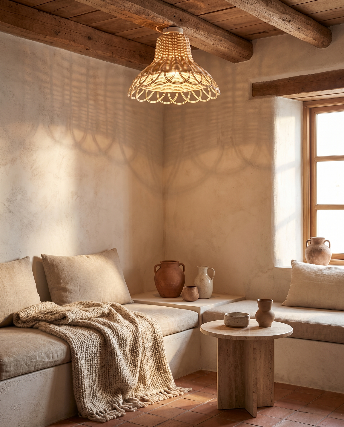 Mini luminaire en rotin blanc en situation dans un intérieur