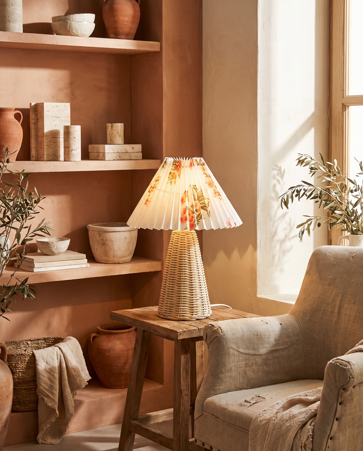 Lampe fleur en rotin en situation dans un intérieur