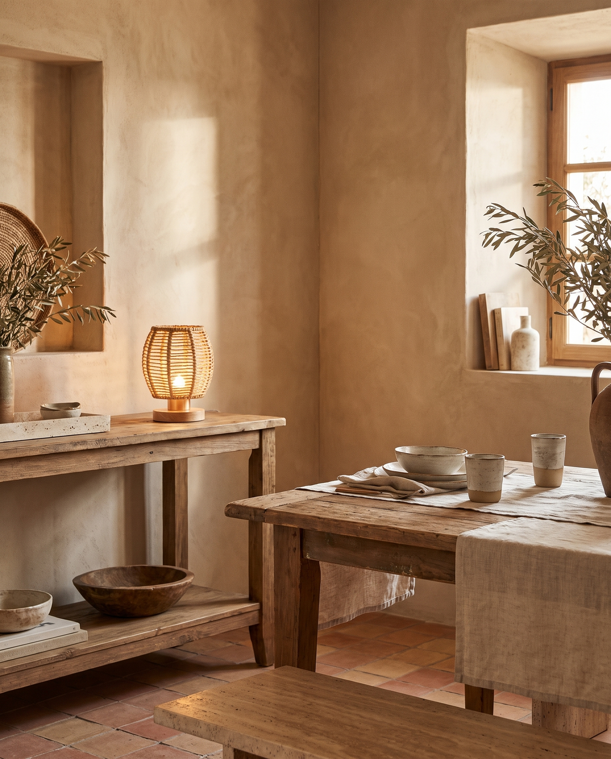 Lampe pagode en osier et bois en situation dans un intérieur
