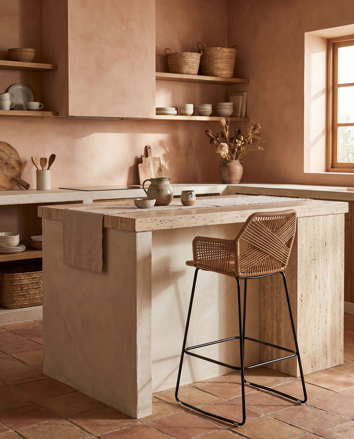 Chaise de bar en rotin et métal en situation dans un intérieur
