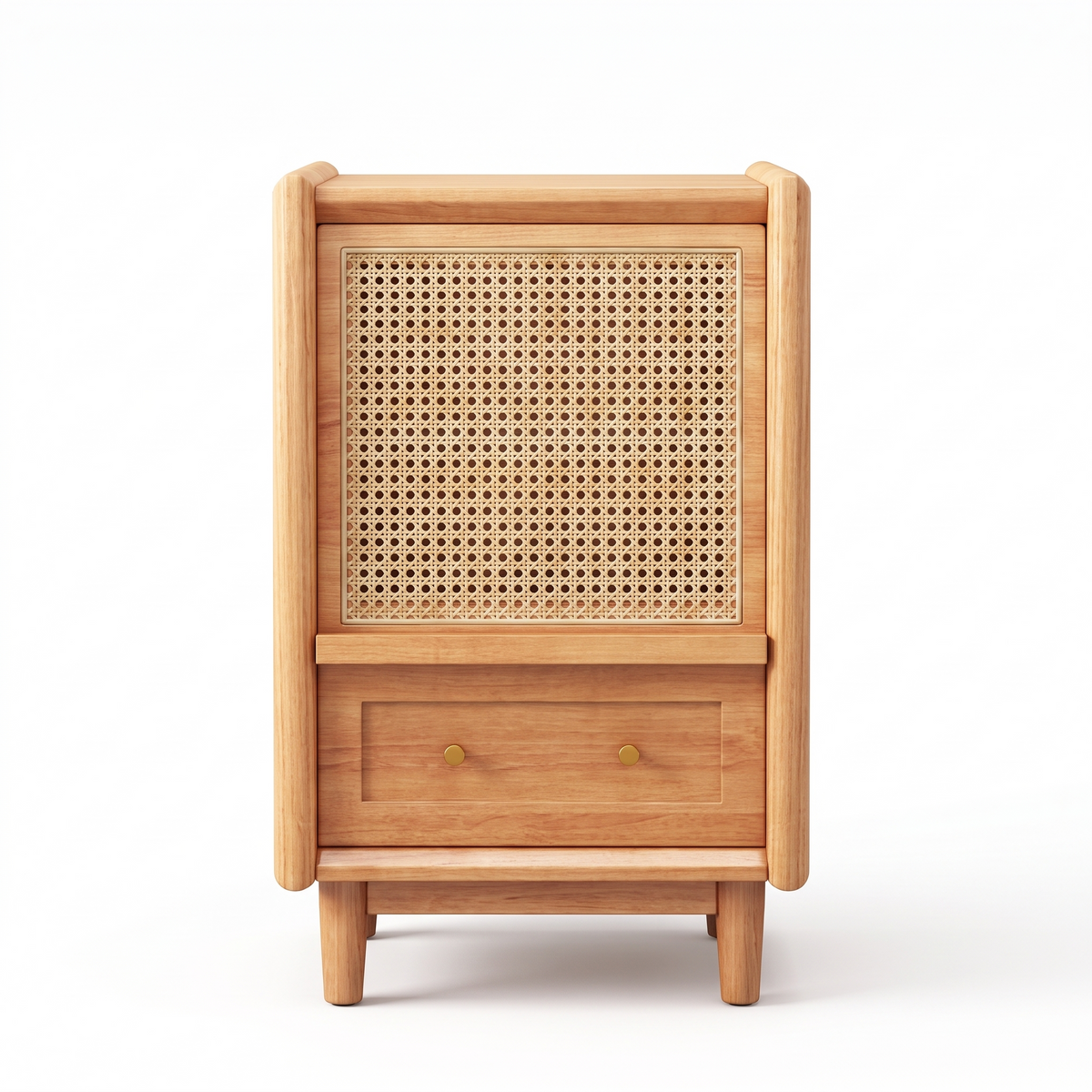 Table de chevet en rotin sur fond blanc