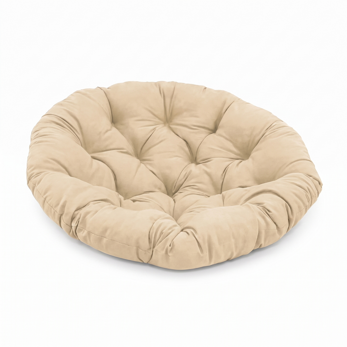 Coussin rond rembourré pour fauteuil en rotin sur fond blanc