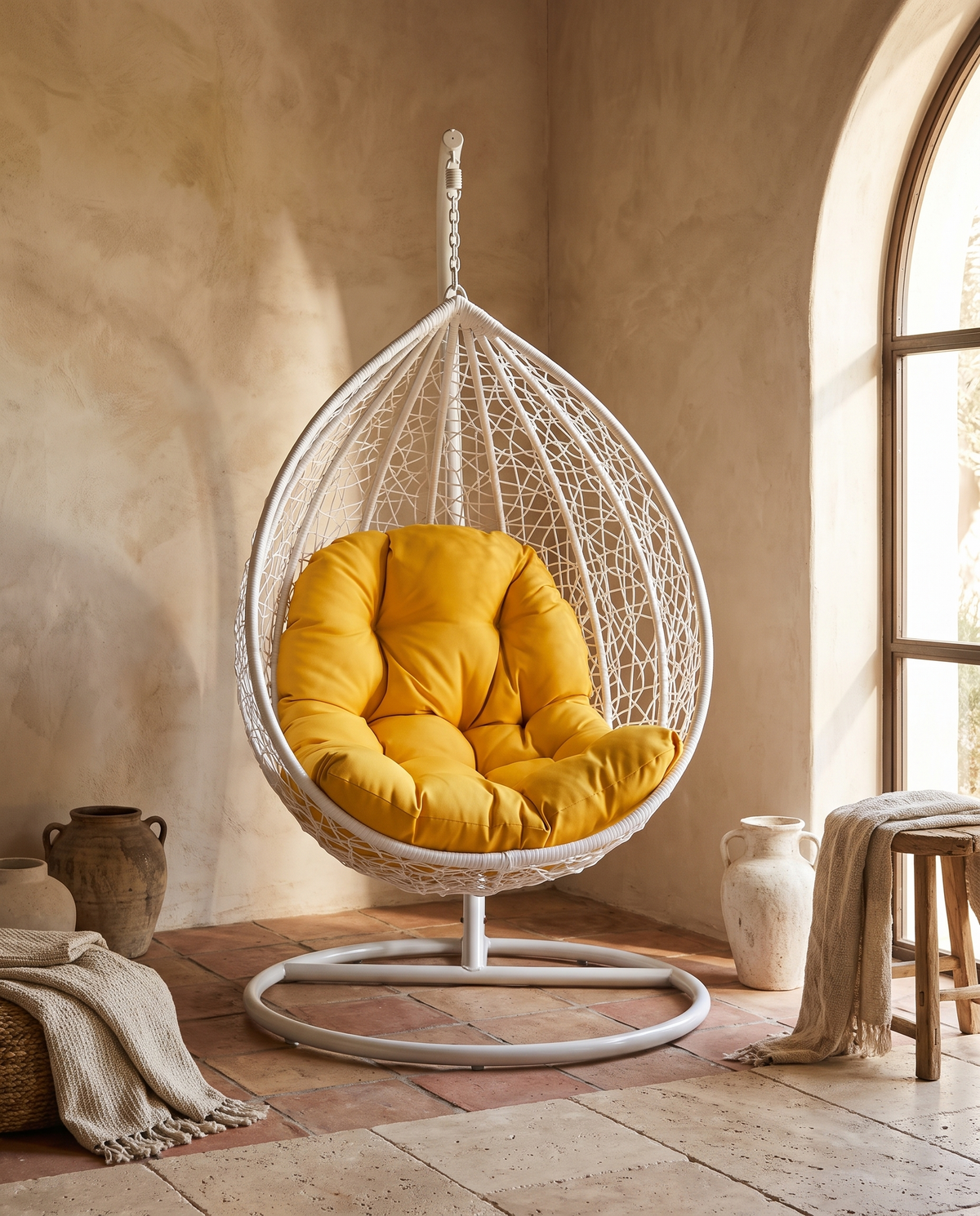 Coussin pour fauteuil loveuse en rotin en situation dans un intérieur