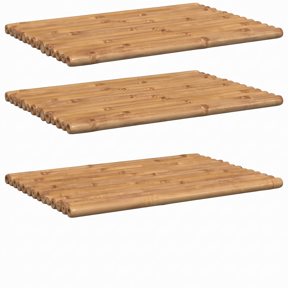 Lot de 2 tapis en bambou naturel sur fond blanc