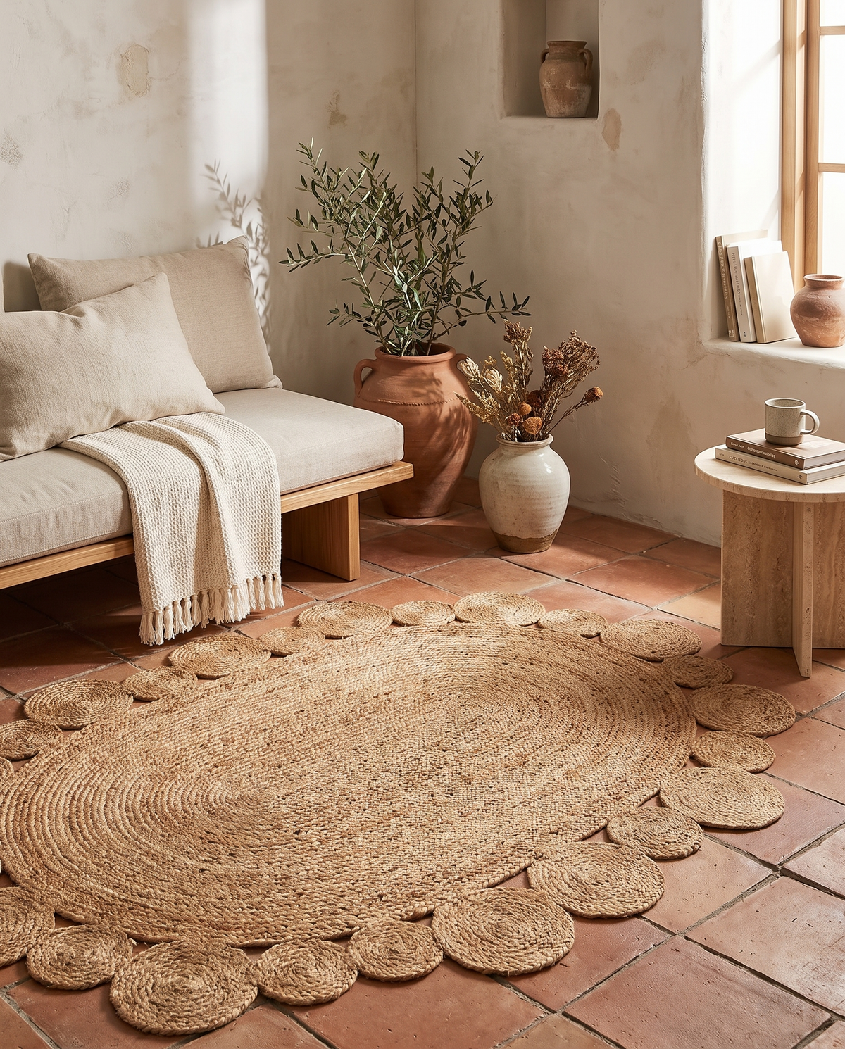 Tapis ovale en fibre tressée en situation dans un intérieur