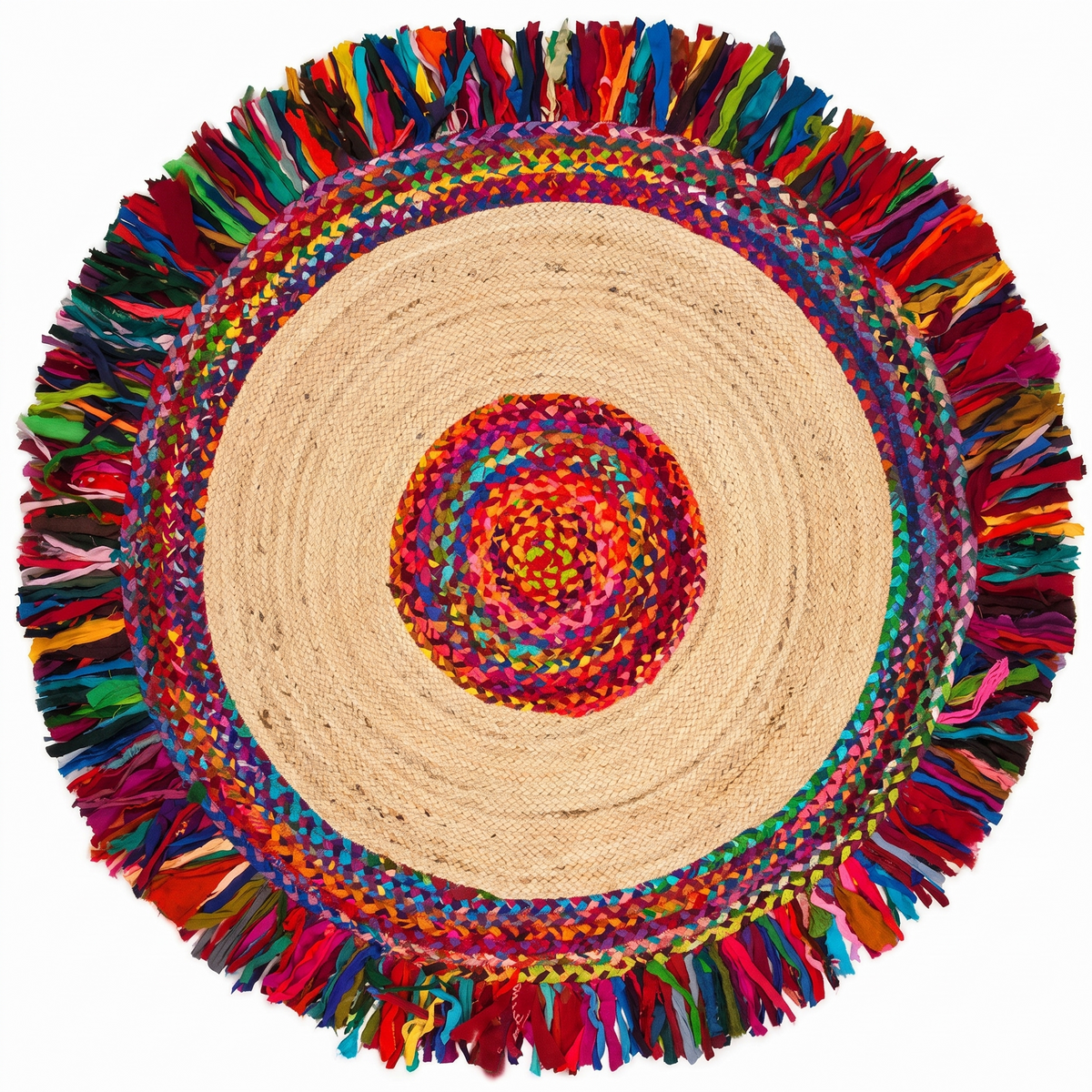 Tapis rond en jute réversible sur fond blanc