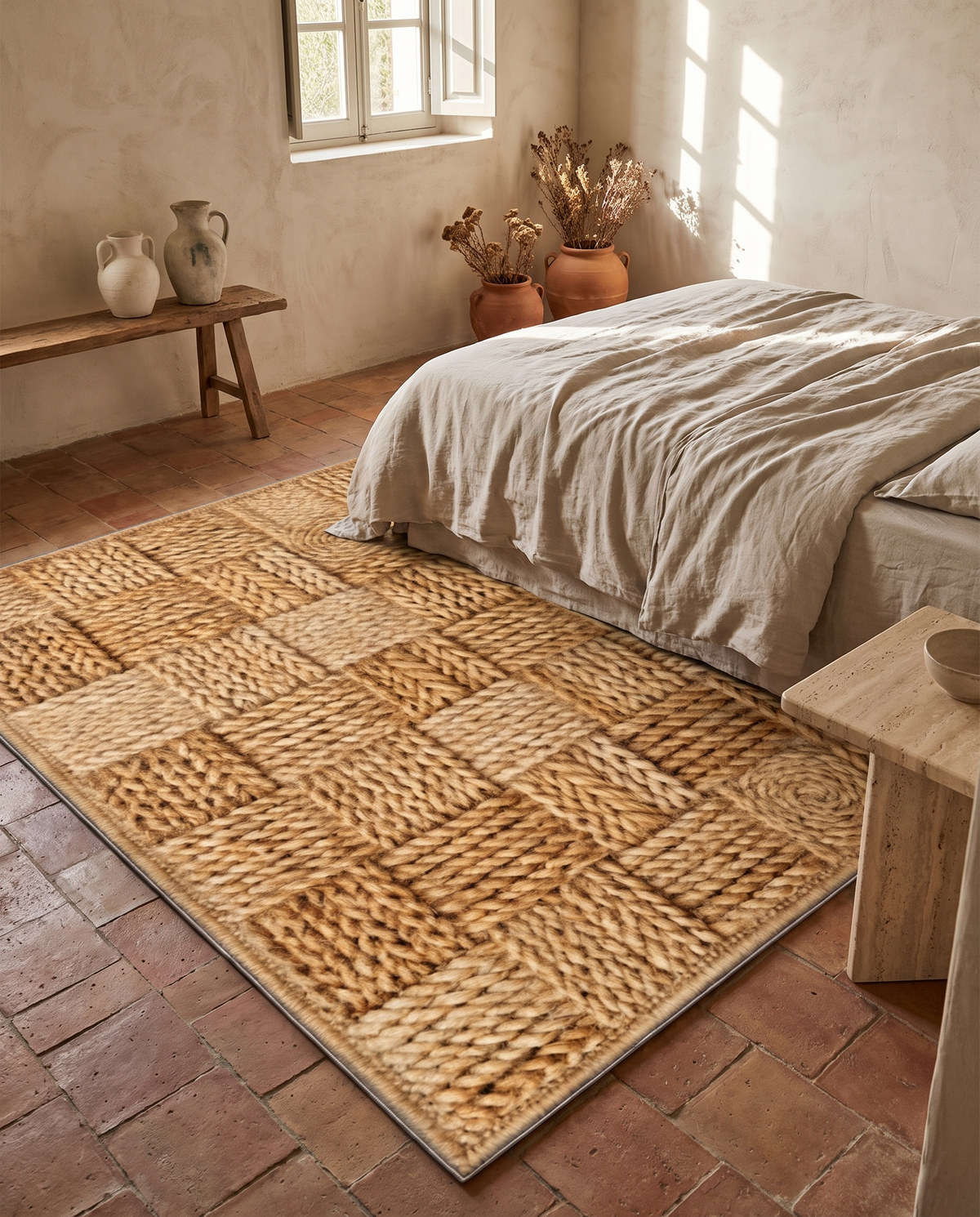 Tapis imprimé motif cannage en situation dans un intérieur