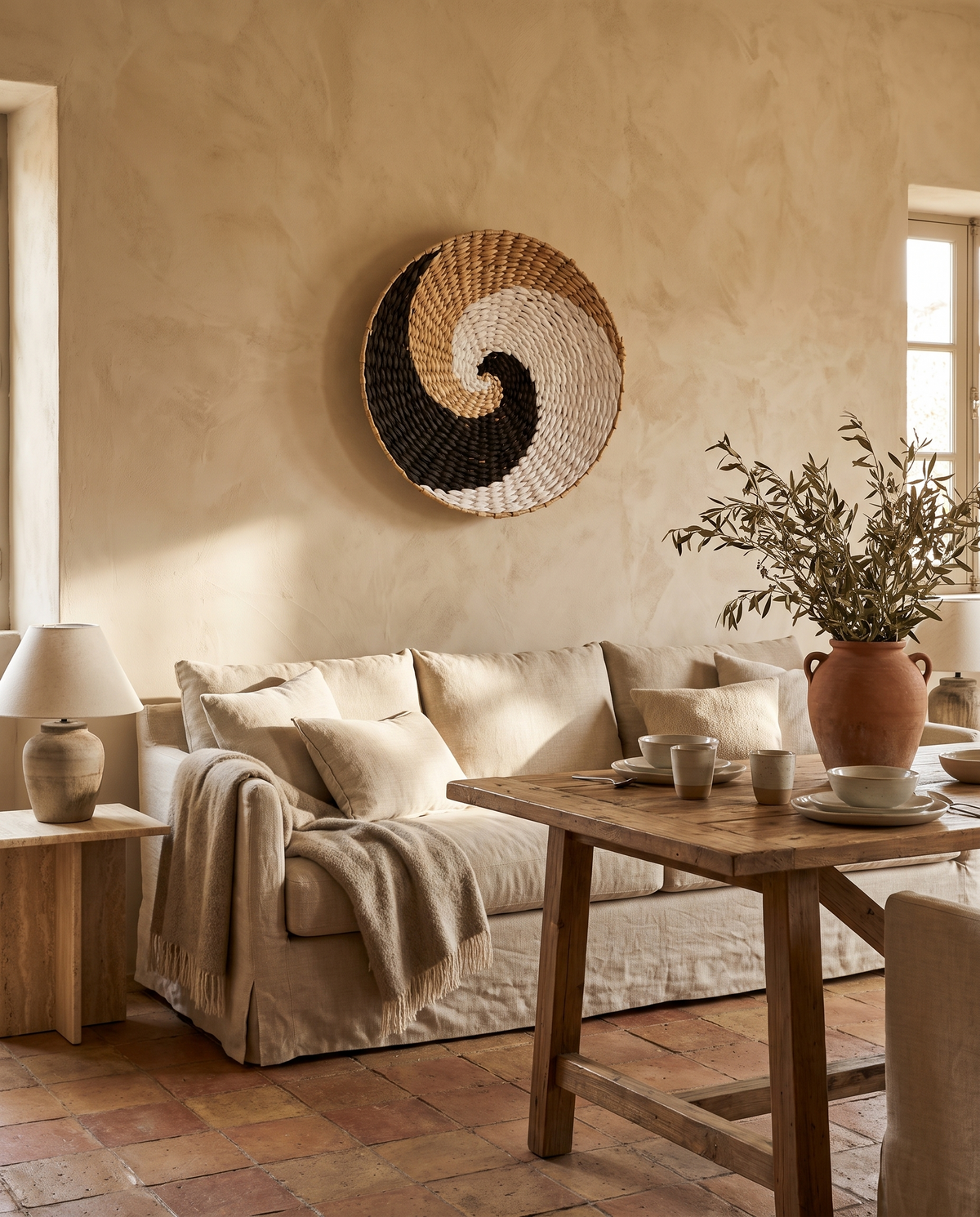 Décoration murale en rotin en situation dans un intérieur