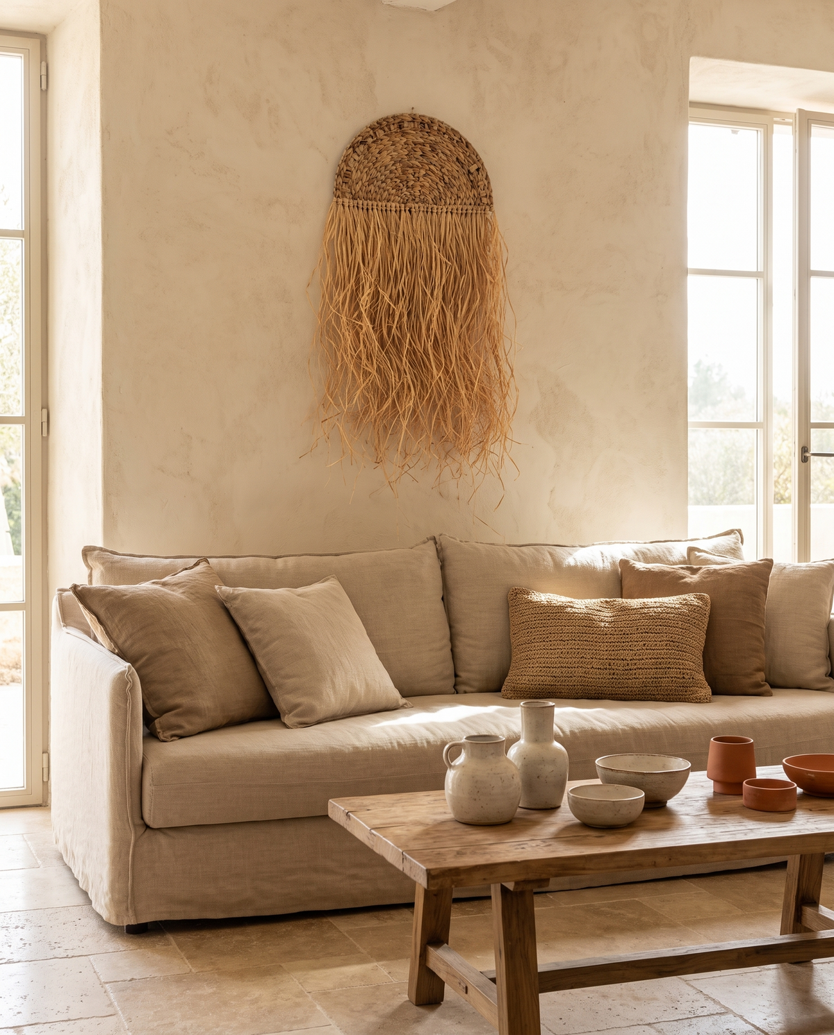 Décoration murale en rotin en situation dans un intérieur