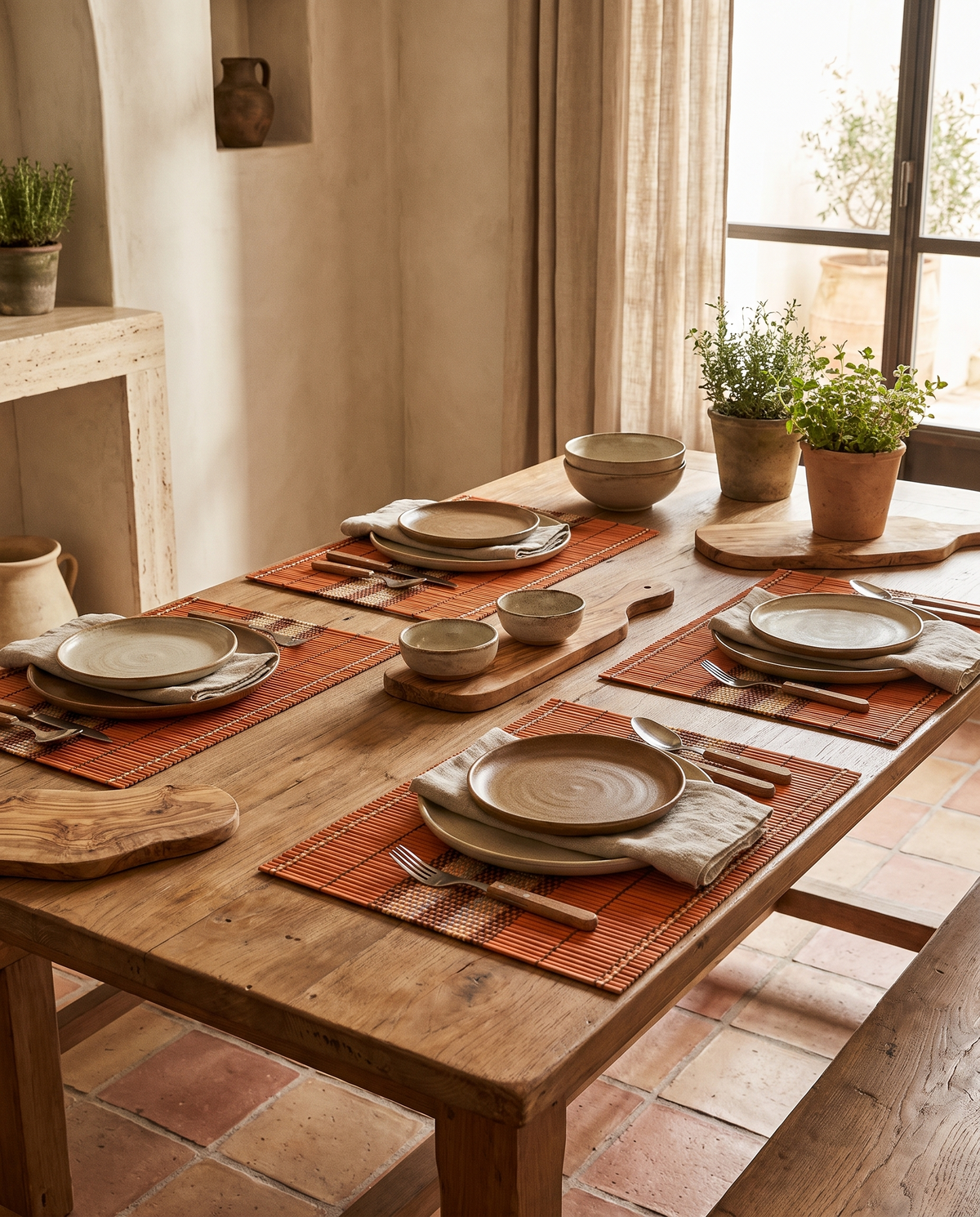 Lot de 5 sets de table en bambou en situation dans un intérieur