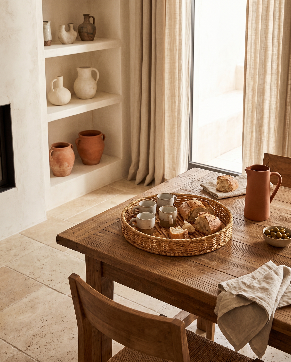 Petit plateau rond bohème en rotin en situation dans un intérieur