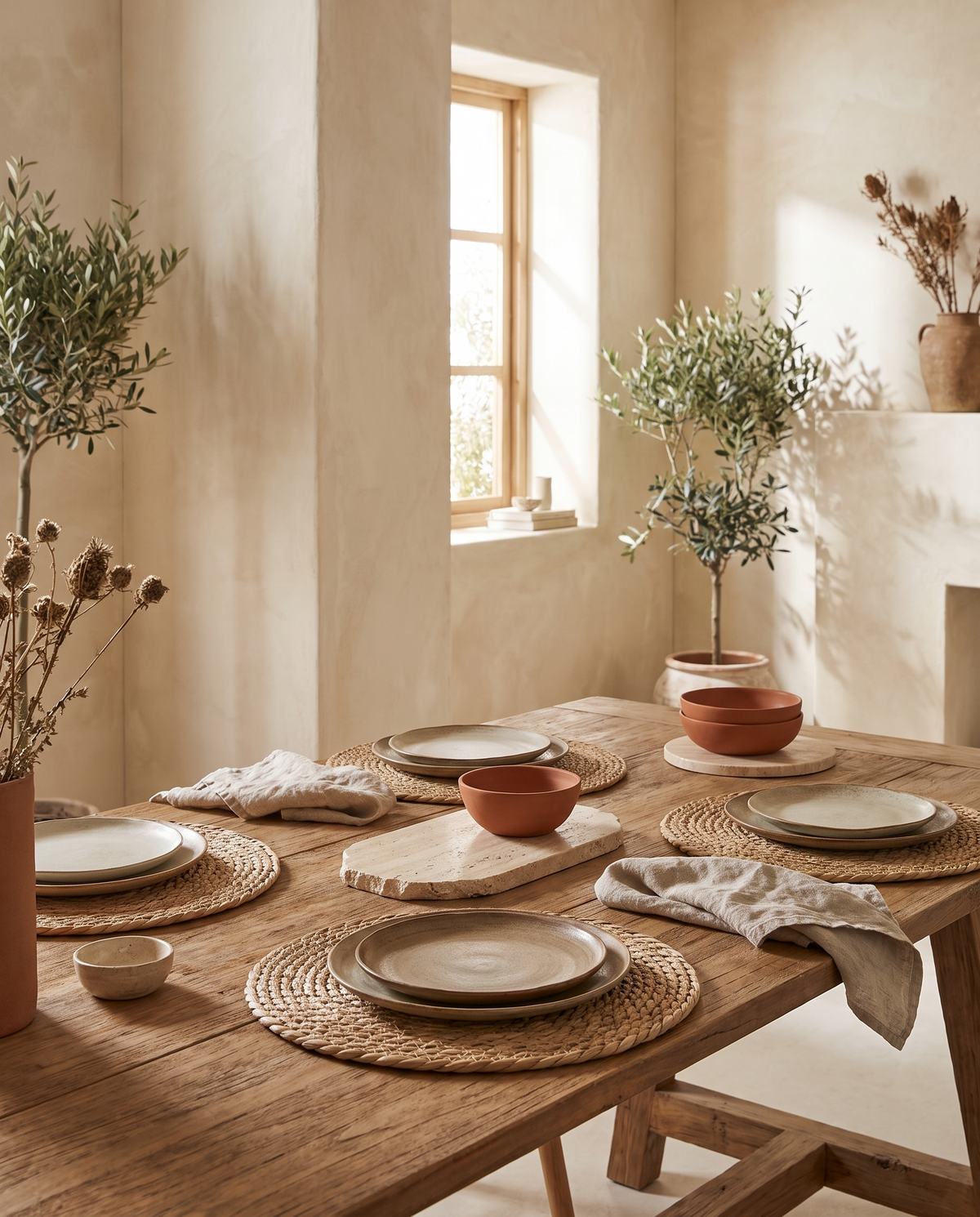 Sets de table ronds en rotin en situation dans un intérieur