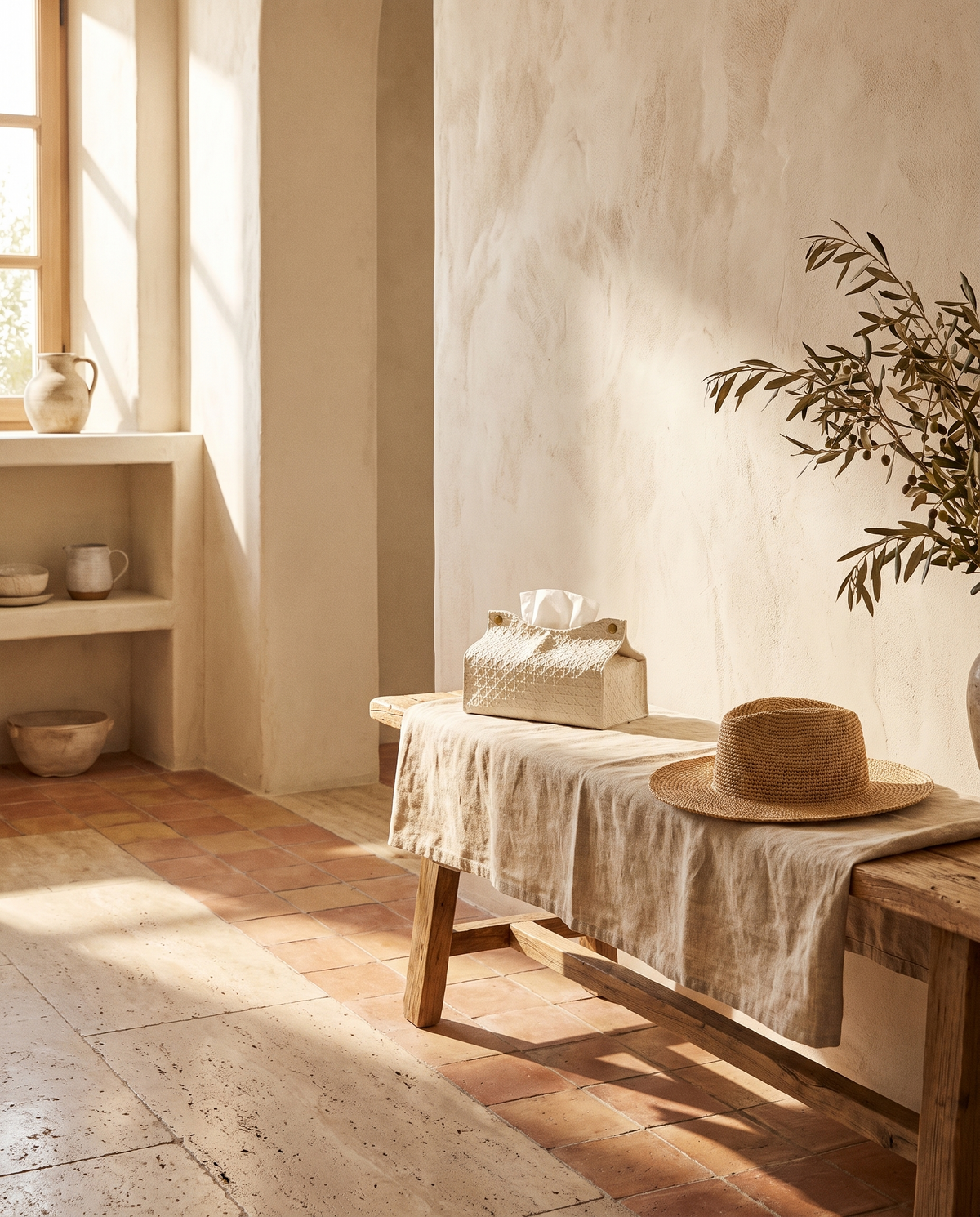 Mini sac en rotin et simili cuir blanc en situation dans un intérieur