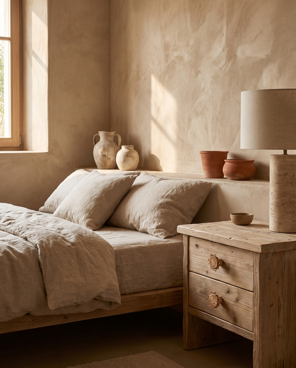 Poignées de meuble en rotin motif fleur en situation dans un intérieur