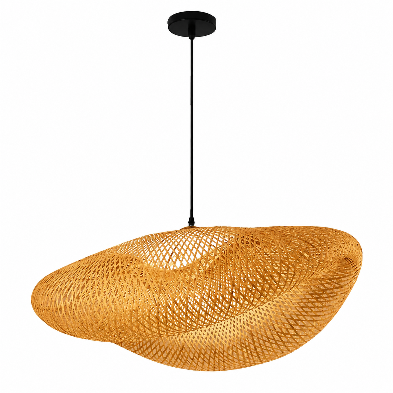 Lampe suspendue rustique en rotin, forme ovale pliée