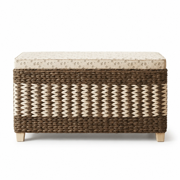 Banc coffre en rotin, assise rembourrée