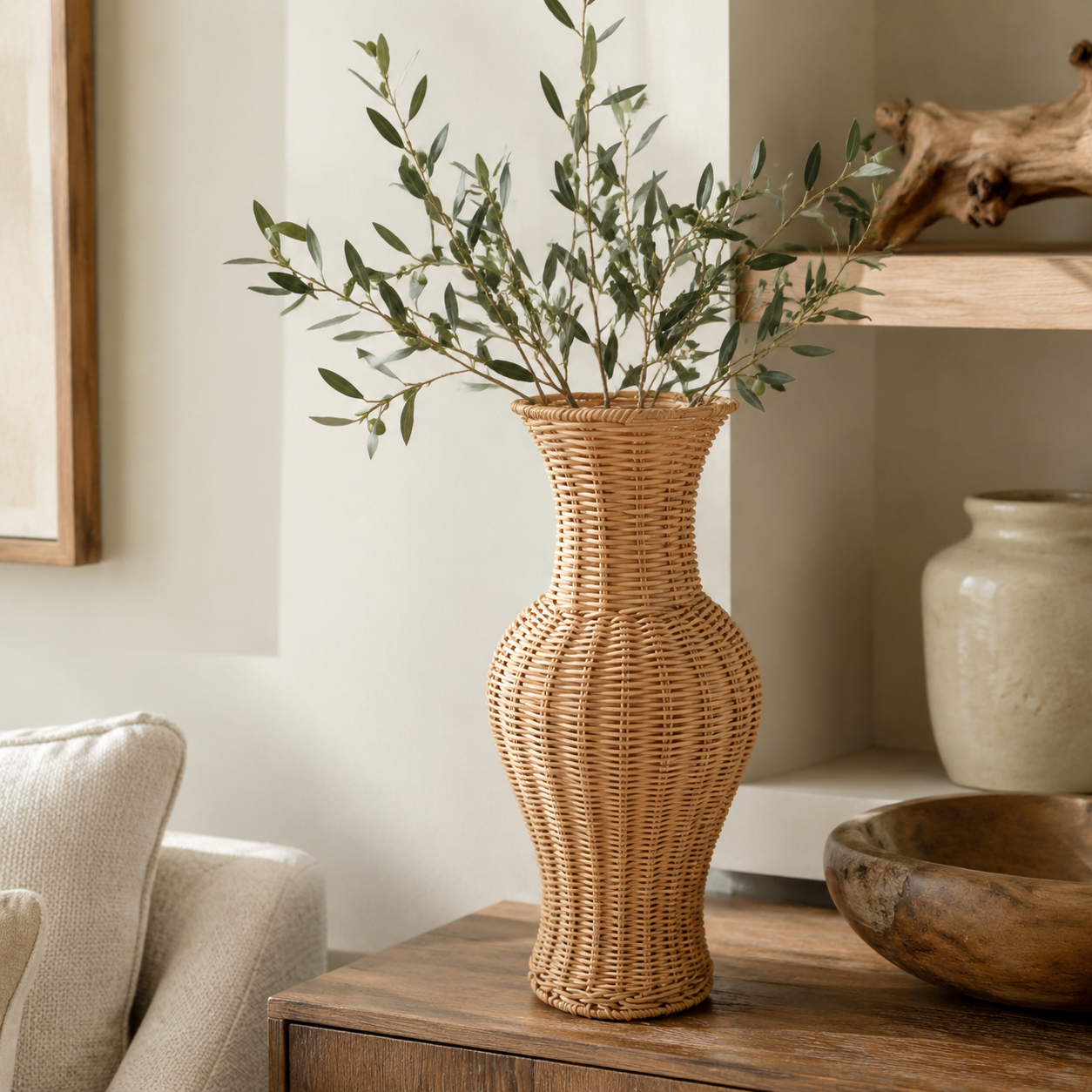 Vase en rotin galbé, style amphore