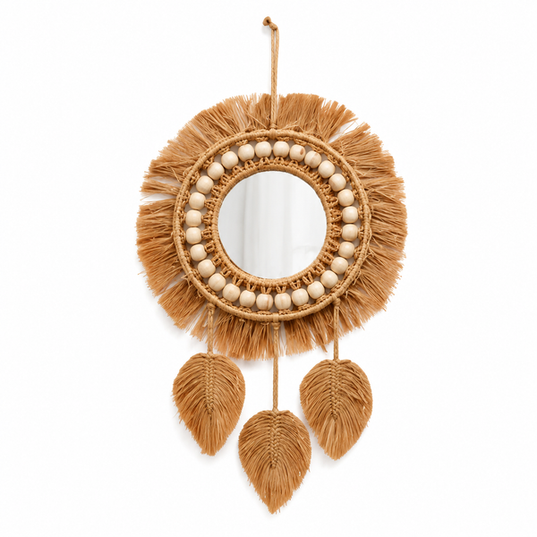 Miroir rural en macramé de coton