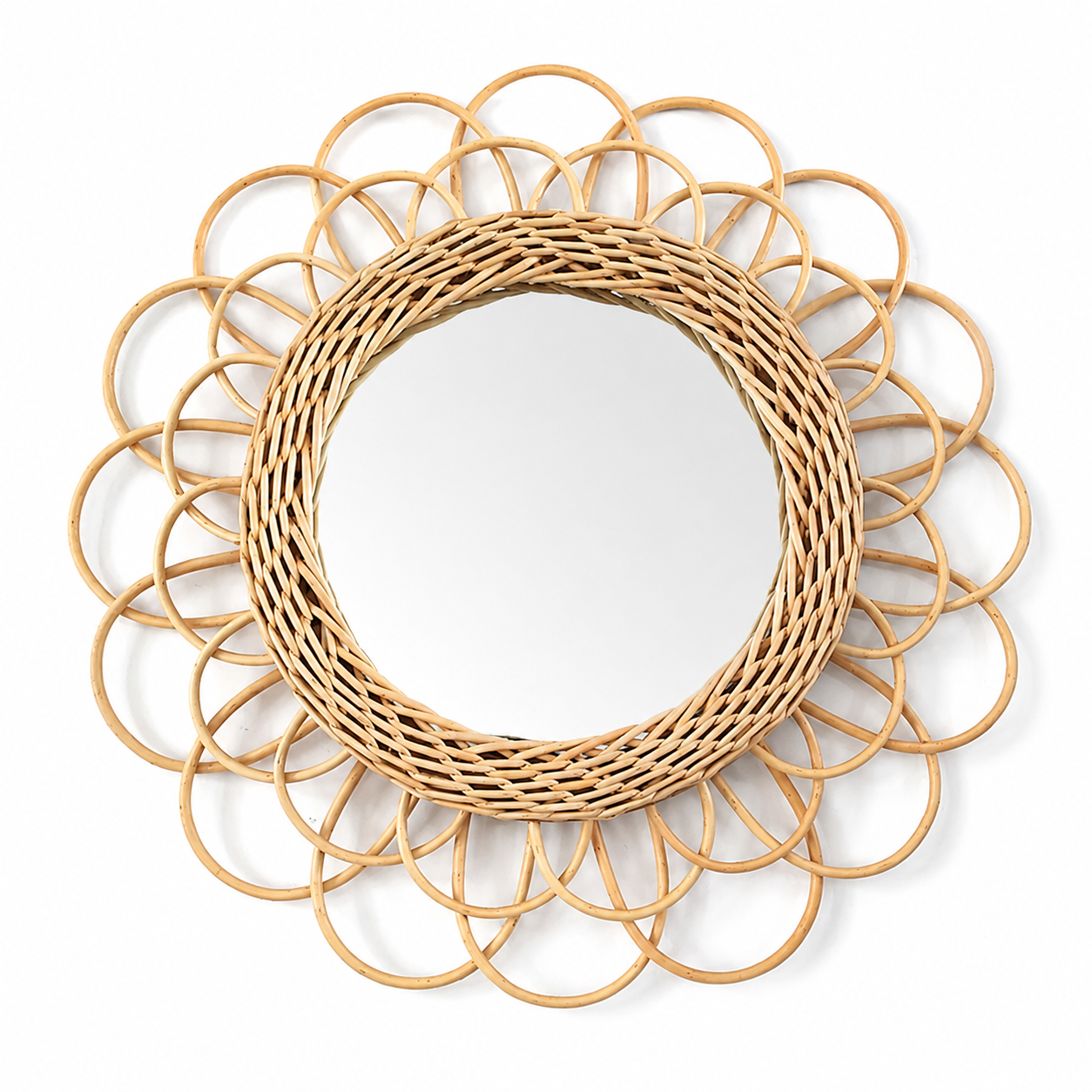 Grand miroir fleur en rotin