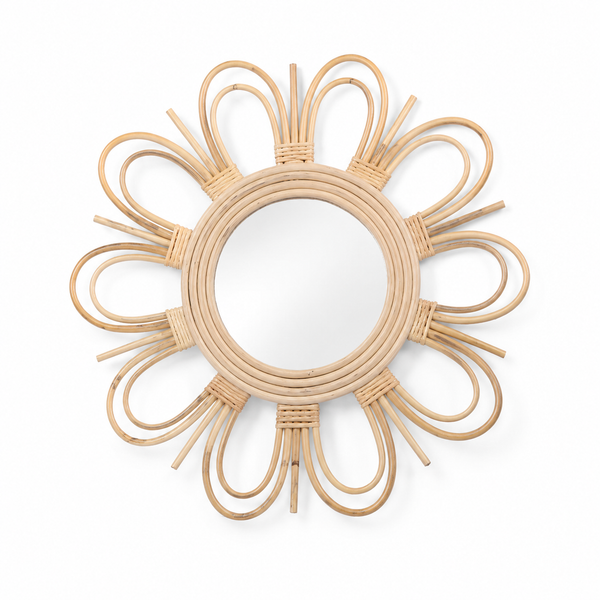 Miroir fleur double en rotin