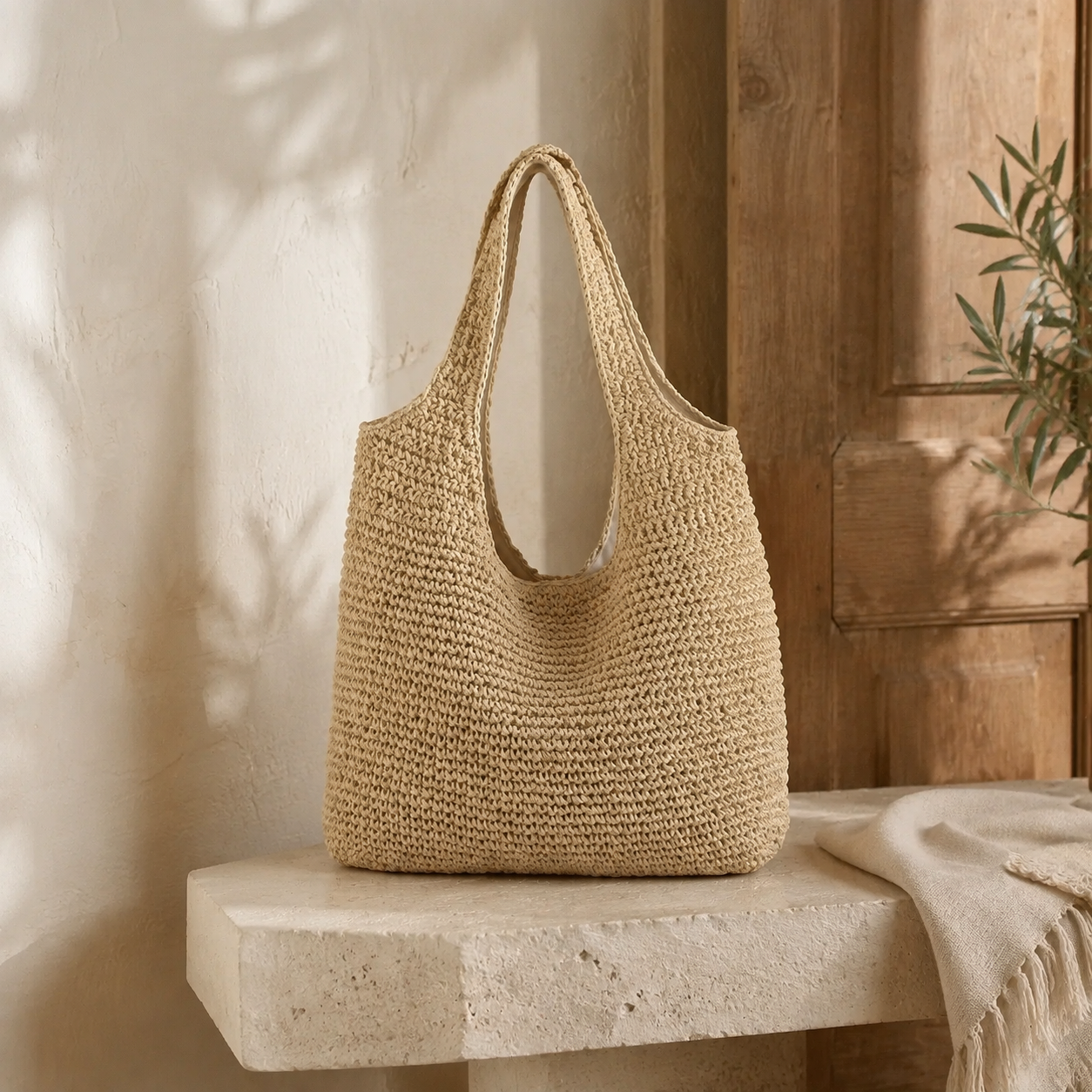 Sac cabas en rotin souple