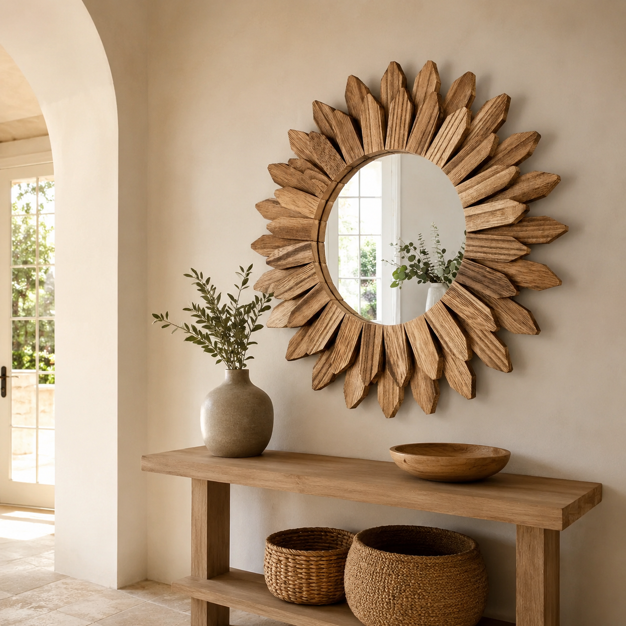 Miroir tournesol mural en bois
