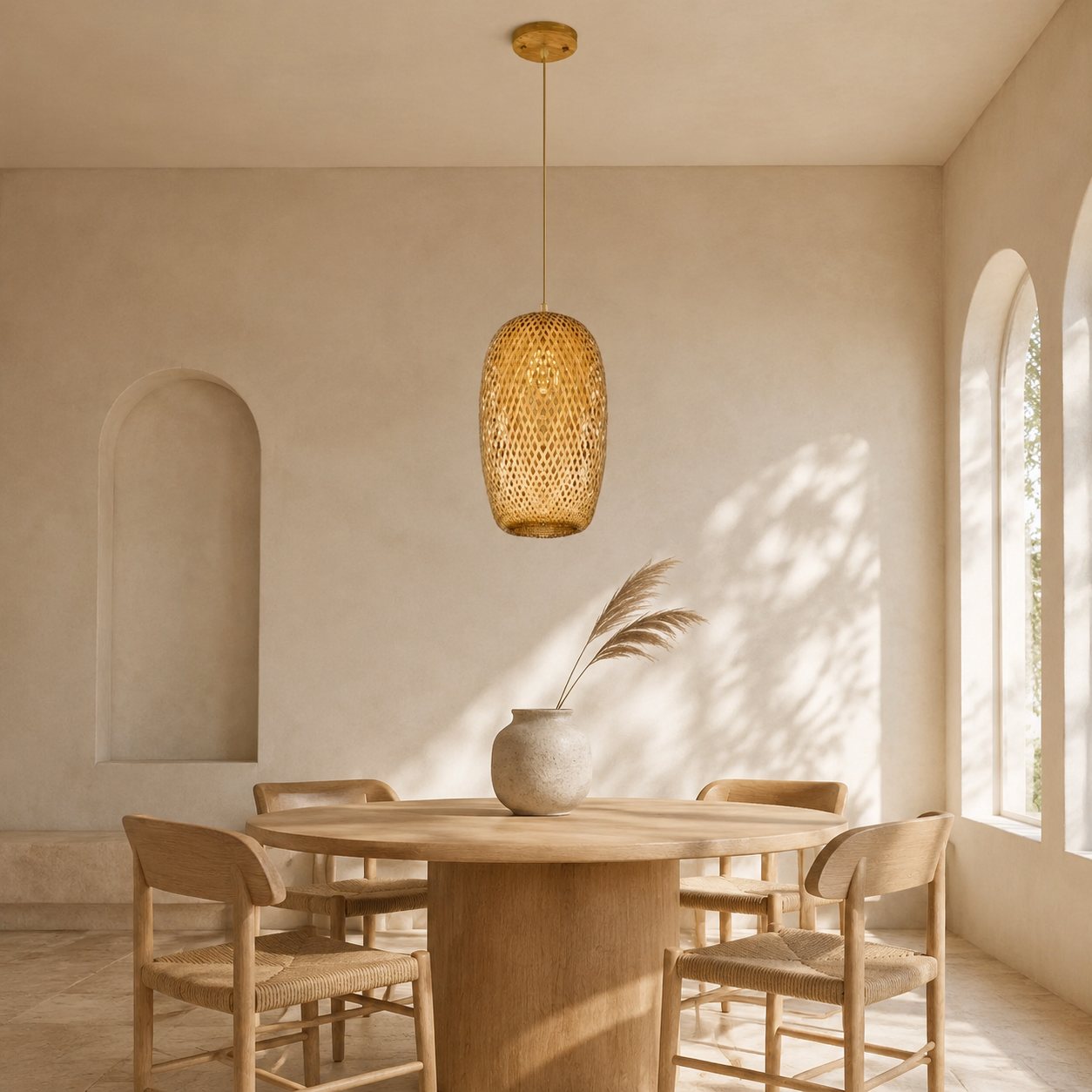 Lustre en rotin ovale