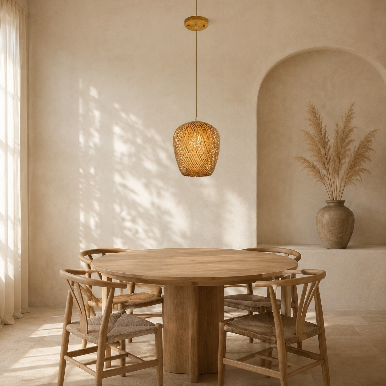 Lustre en rotin en forme d'olive