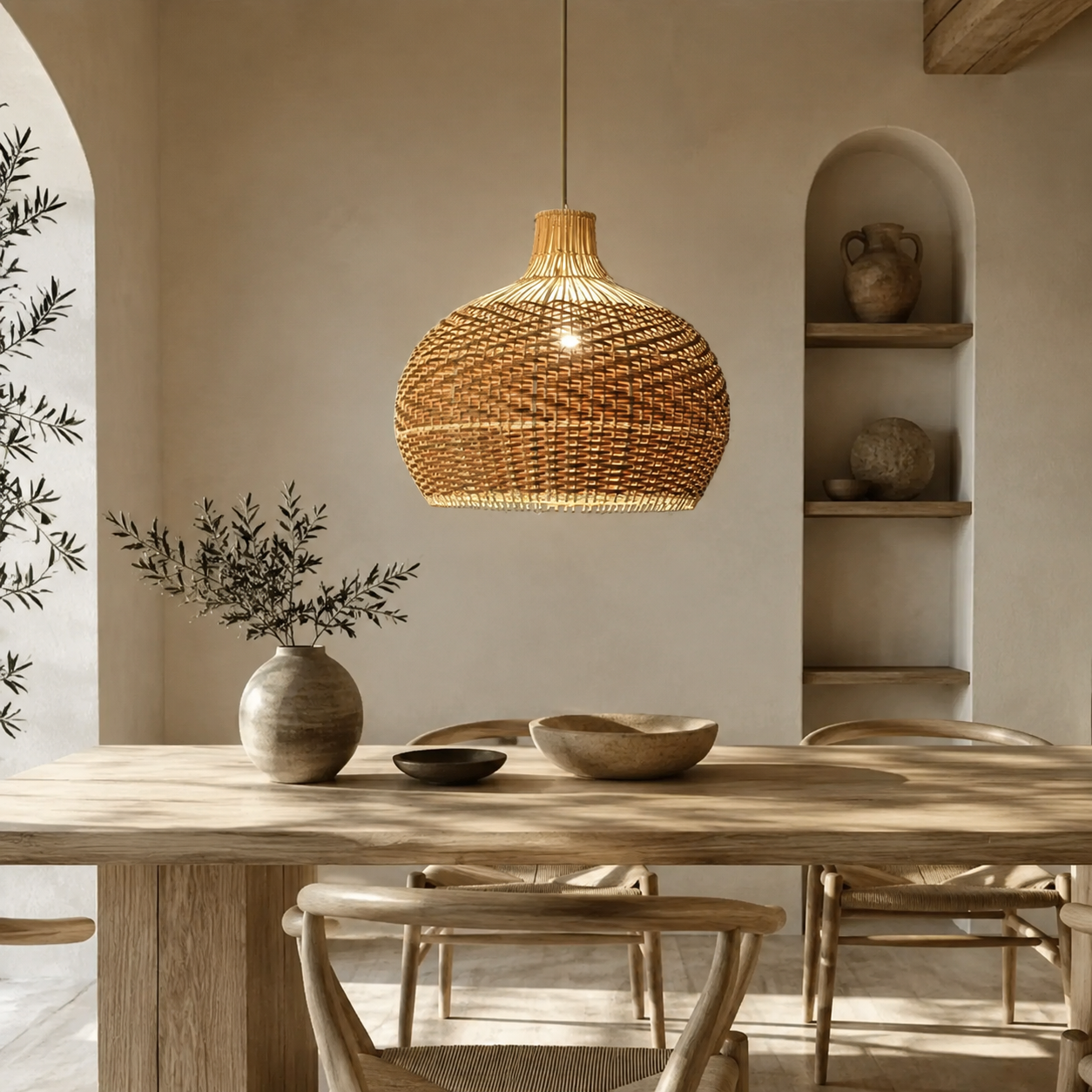 Lampe suspendue en rotin vintage, design rétro