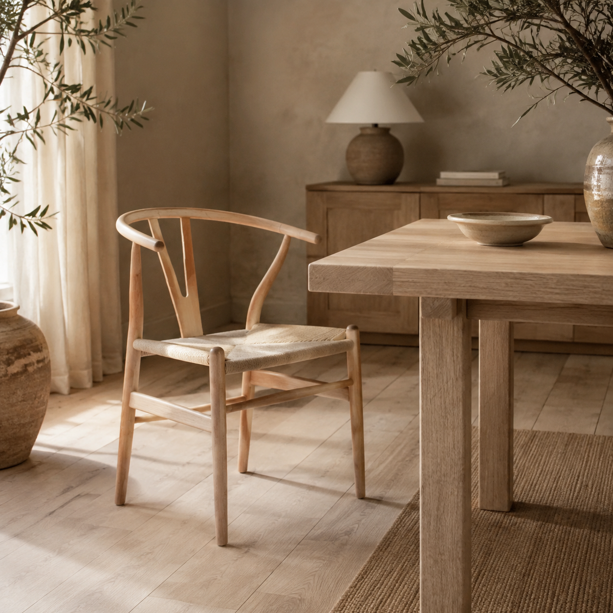 Chaise effet osier en bois massif, style nordique