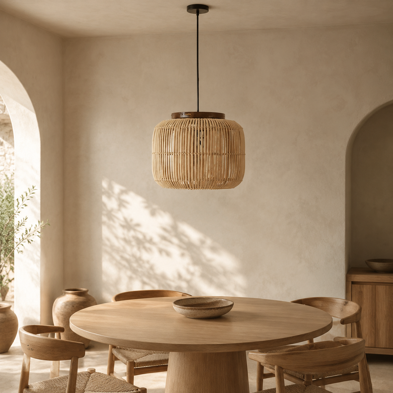 Plafonnier en rotin style chinois rétro